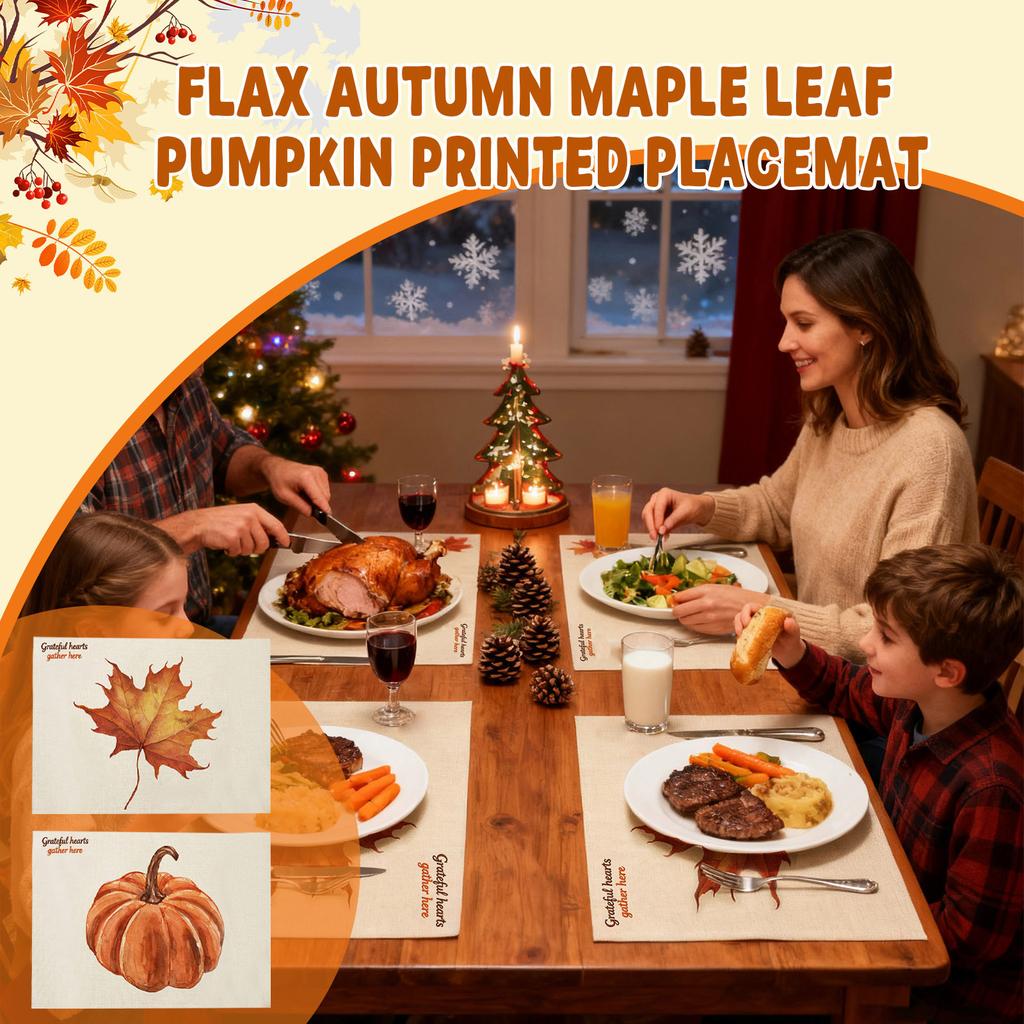 Přizpůsobené Vyšívané Díkůvzdání Lněné Prostírání a Ubrousky s Potiskem Javorového Listu a Dýně