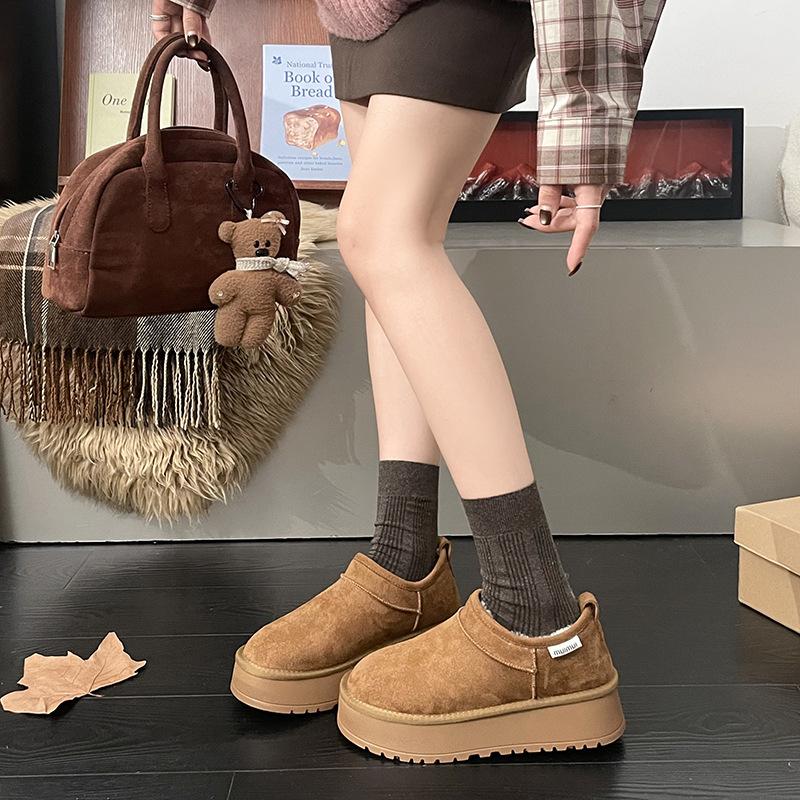 Thick-soled low-top snow boots, one-pedal cotton shoes for women s new winter velvet thermal bag head cotton slippers for external wear 40 верблюд