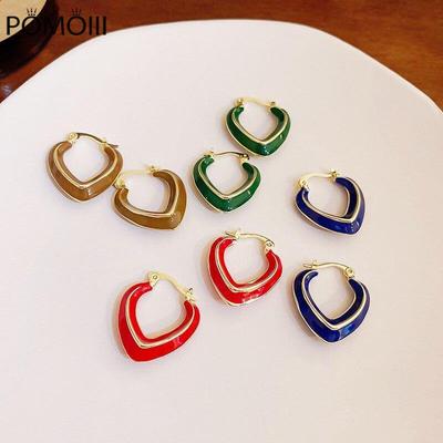 Simple Fashion Blue Red Green Brown Color Heart Metallic Earrings For Women  New Korean Style Brincos Jewelry Wholesale