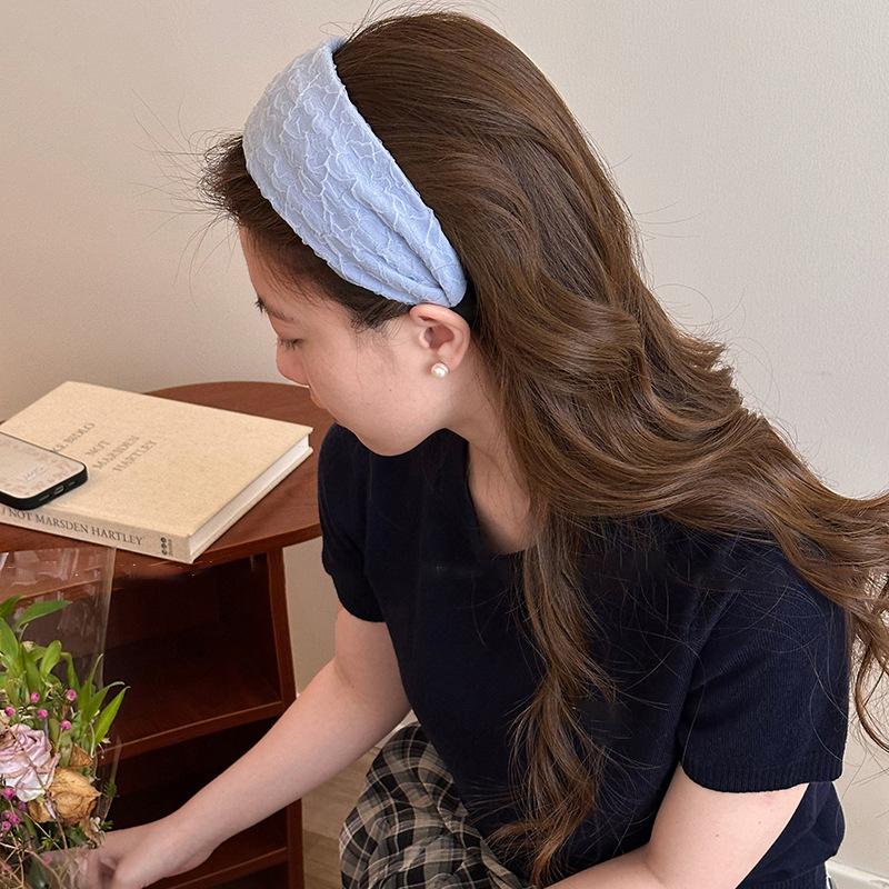 Fabric Chiffon Wide-edge Headband Korean Simple and Versatile High Cranial Top Hoop Niche College Style Fashion Hair Accessories Women