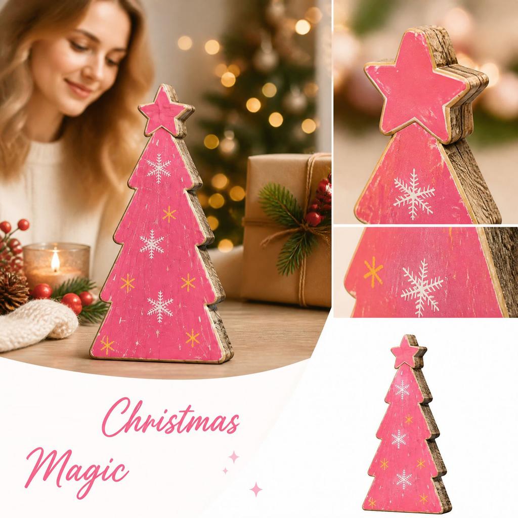 Christmas Tree Shaped Wooden Tabletop Decoration for Christmas Holiday Home Decor