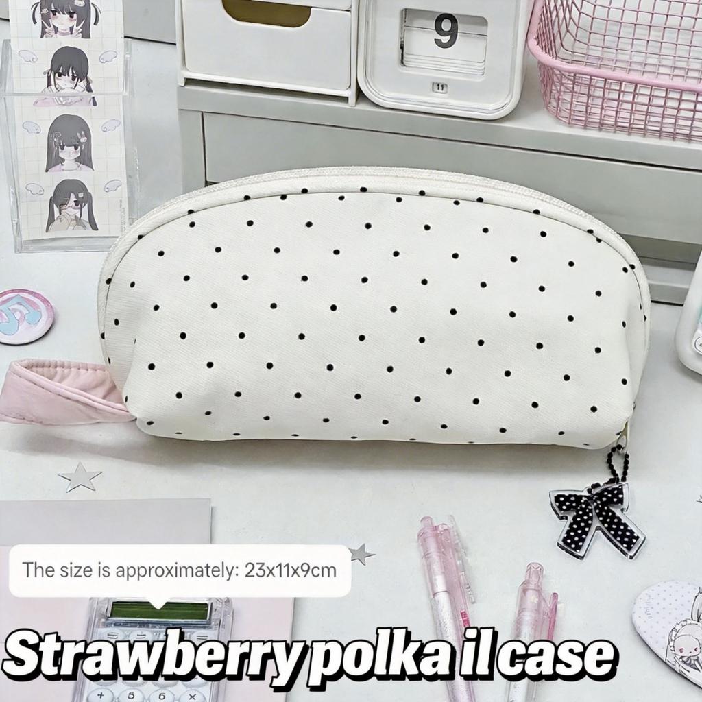 Polka Dot Shell Pencil Case Large Capacity Nylon Pen Bag Kawaii Cute Handheld Stationery Organizer For Girls Student Makeup Bag