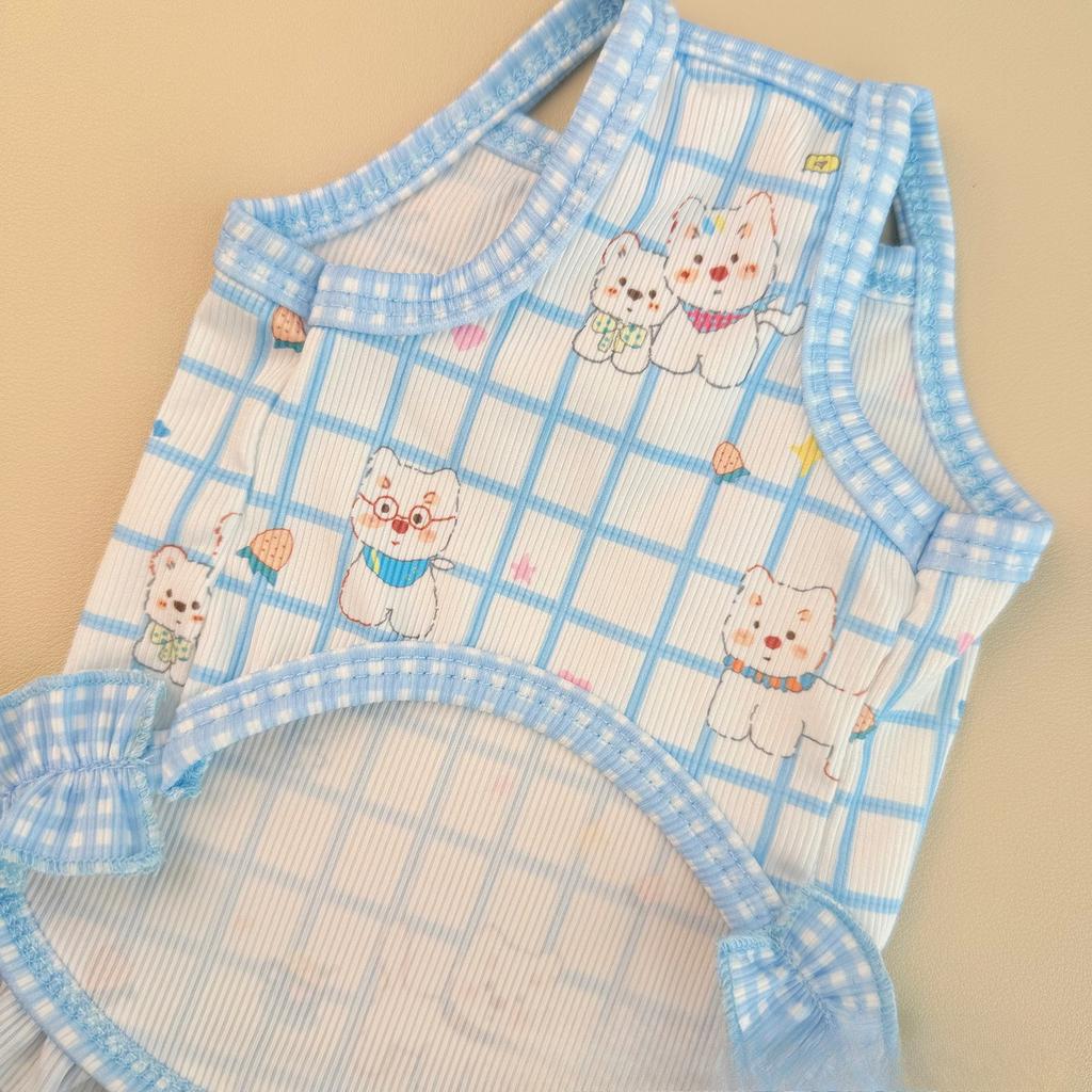 Pet Checkered Camisole Dress Dog and Cat Vest Cute Teddy Cool Sunscreen Vest Puppy Clothes Dog Dresses for Small Dogs