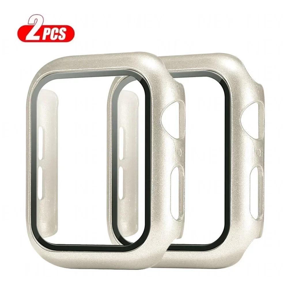 2Pcs Tempered Glass+cover For Apple Watch Case 45-41-42-40-44mm Screen Protector iwatch serie 9 6 SE 7 8 Apple Watch Accessories
