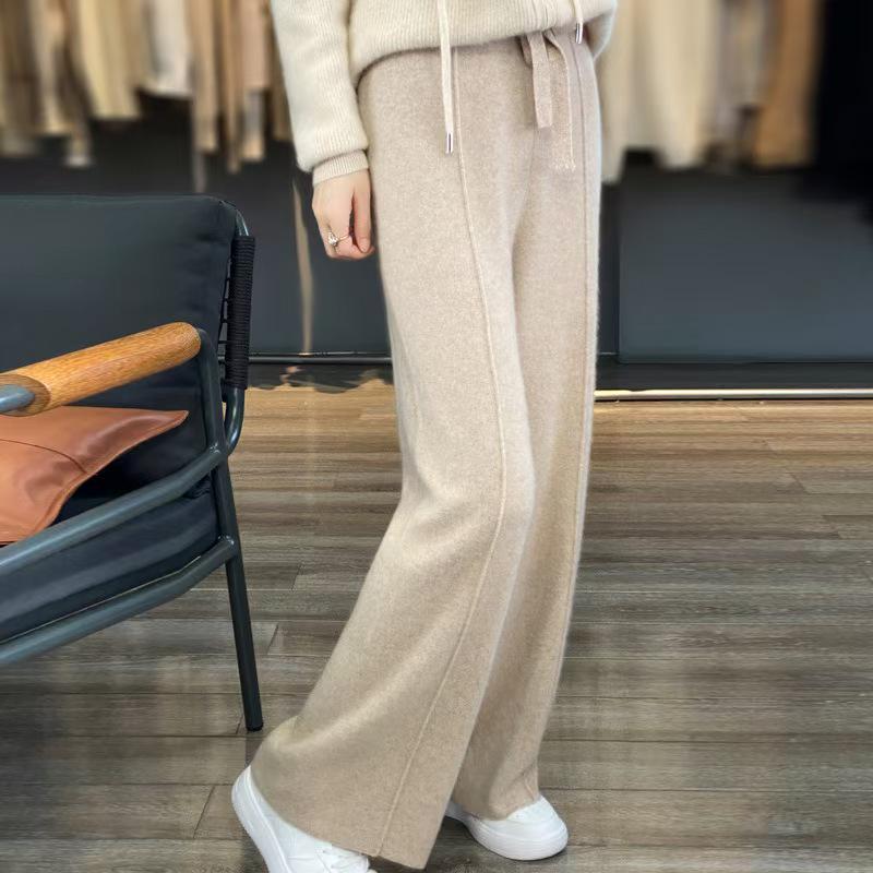 

Women s High-Waisted Wide-Leg Pants: Thick, Drapey, Floor-Length, Slimming, Versatile Knit with Middle Seam. Large