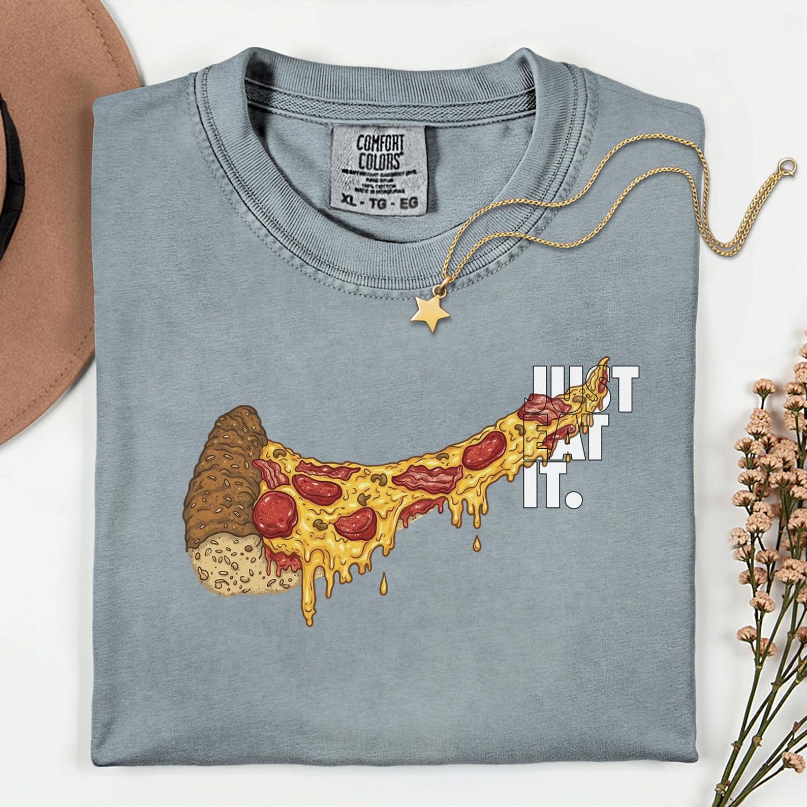Funny Pizza Swoosh Shirt, Just Eat It. Parody Foodie Tee 4XL