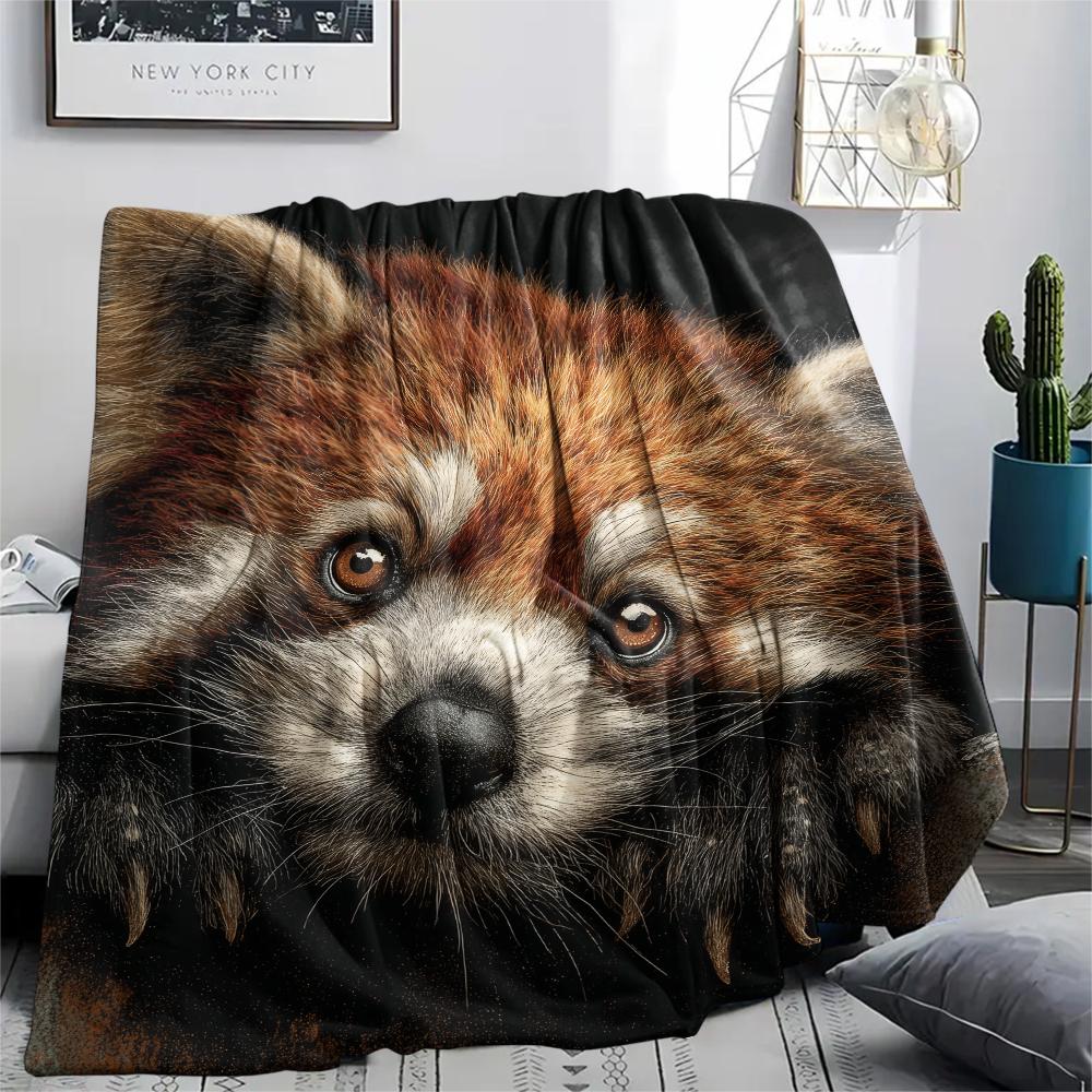 Black Red Panda pattern Flannel Blanket, High quality Comfortable for All Seasons, Home Decor, Warmth and Comfort, Perfect for Gifts.