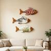 3Pcs Wooden Fish Wall Decoration, Coral Moon Seaweed Fish Hanging Ornament, Nautical Coastal Ocean Theme Wall Art for Bathroom, Living Room