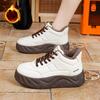 Scarpe da neve casual da donna, stivaletti alla caviglia con plateau spesso e lacci antiscivolo con fodera in pelliccia sintetica, stivali corti caldi invernali da passeggio per donna