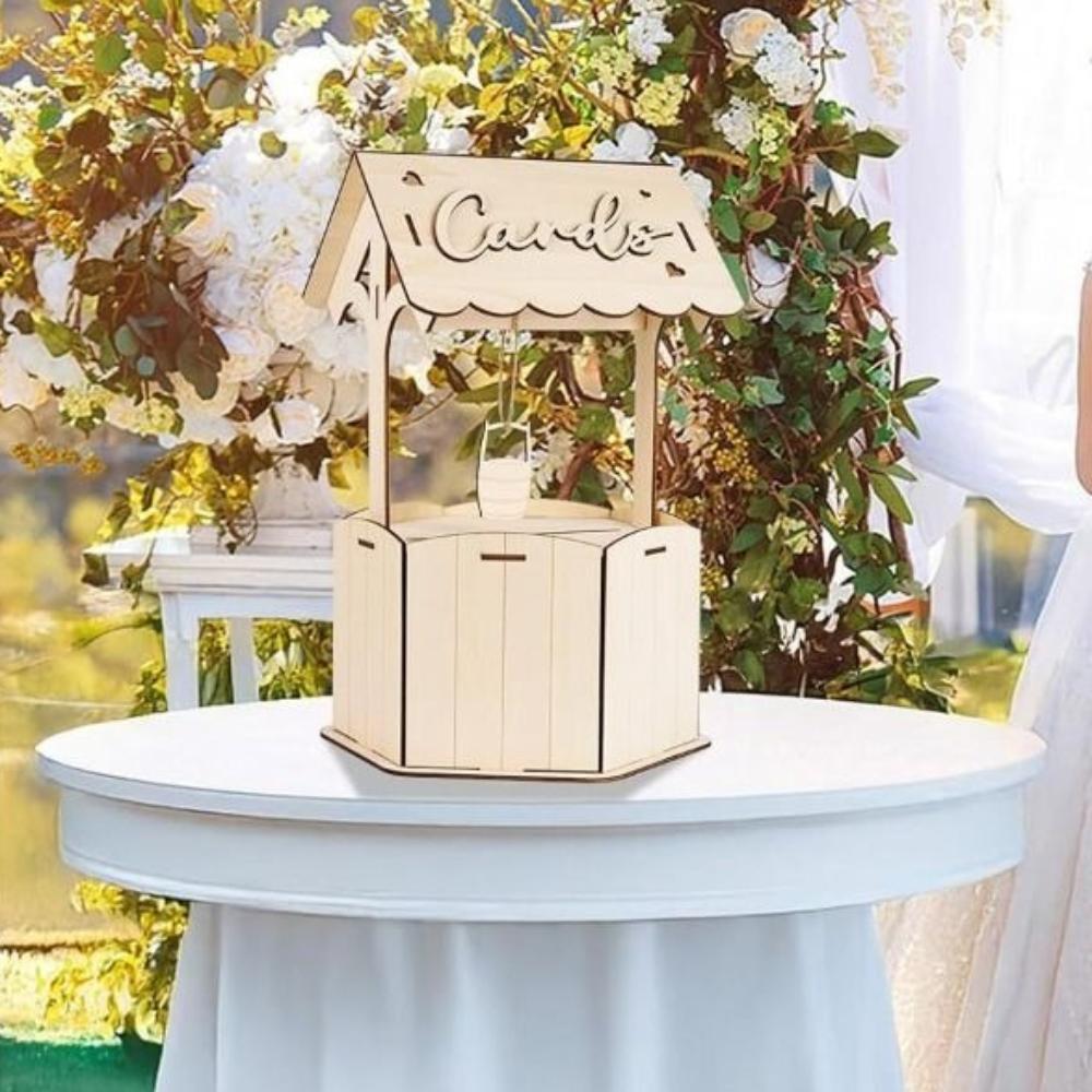 Natural Wishes Wedding Card Box Wood Craft Receiving Box Wooden Gift Card Box  Birthday Baby Shower