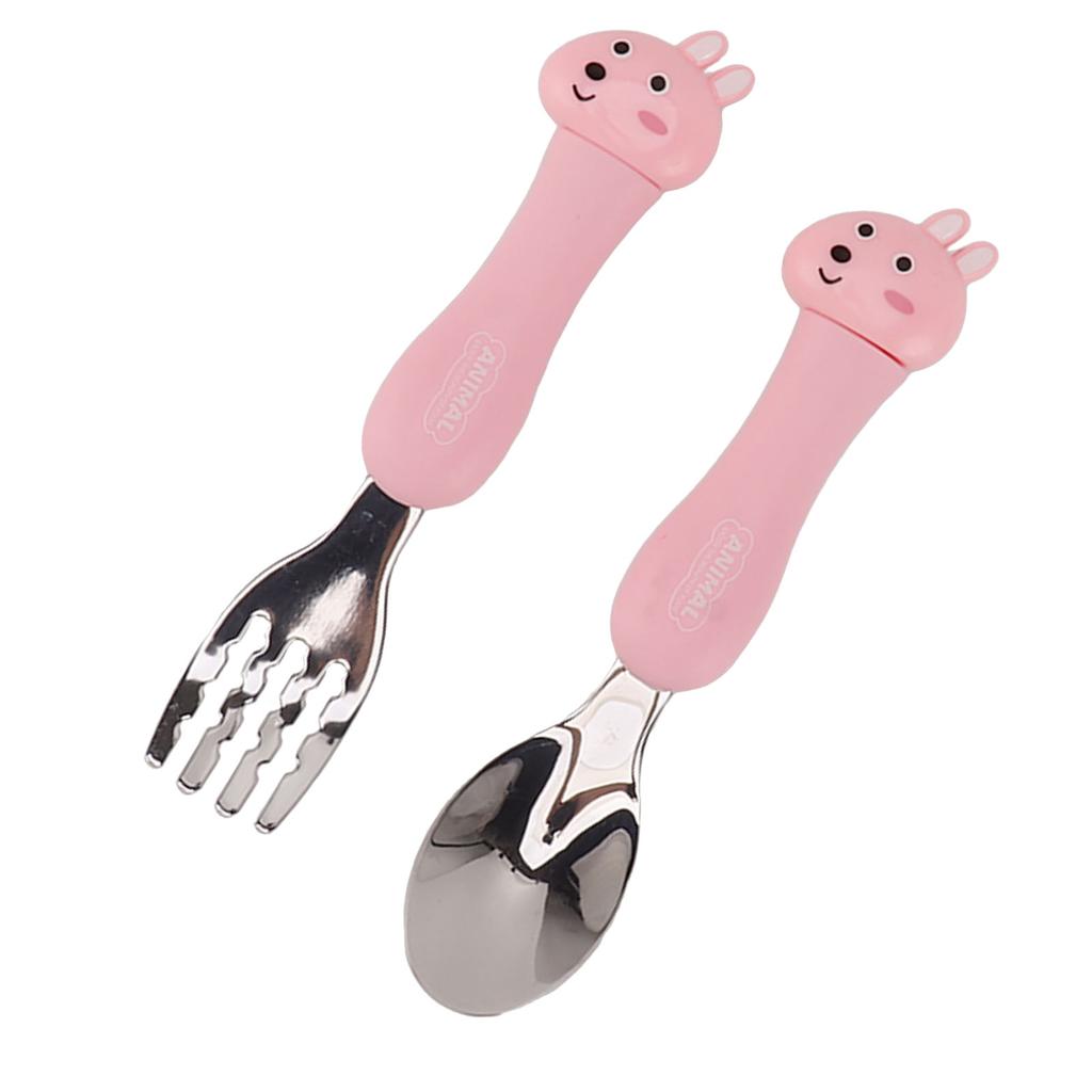 Cartoon Fork Spoon Stainless Steel Baby Feeding Training Spoons Forks Portable Children Animal