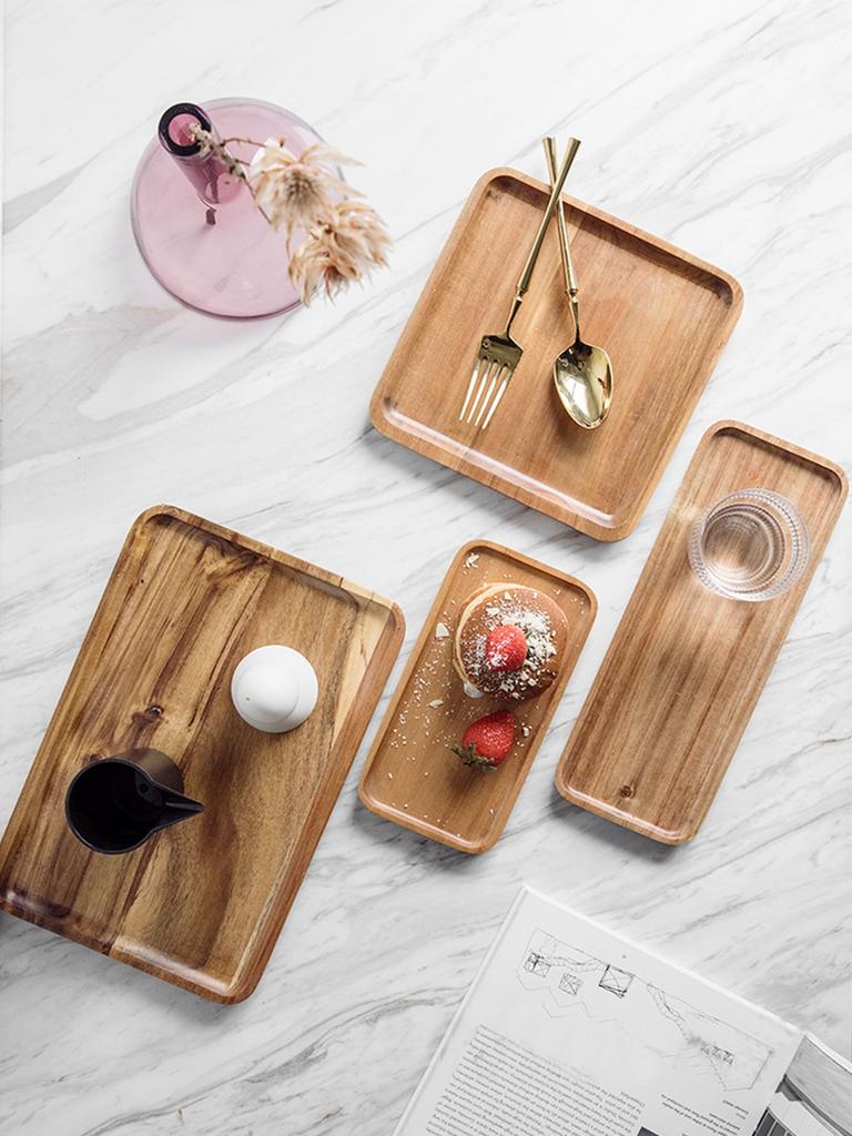 Leeseph Wooden Square Trays for Serving, Wooden Plates Serving Board for Cheese Appetizer Charcuterie Food Dessert Home Party