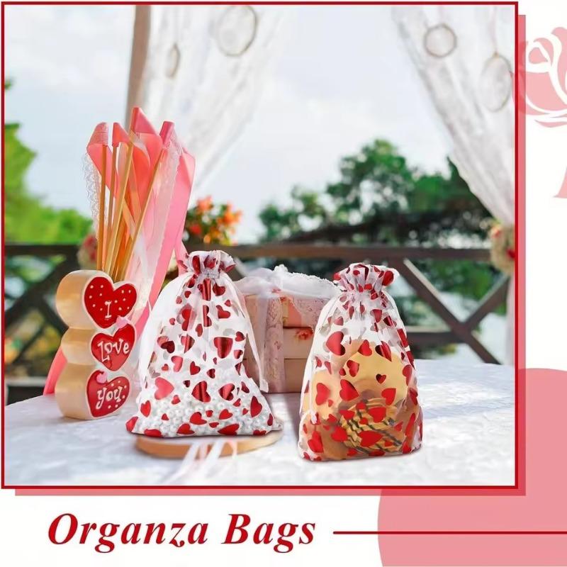 Valentines Day Organza Bags Heart Drawstring Organza Bag Candy Jewelry Valentine's Day Wedding Party Gift Packaging Bags