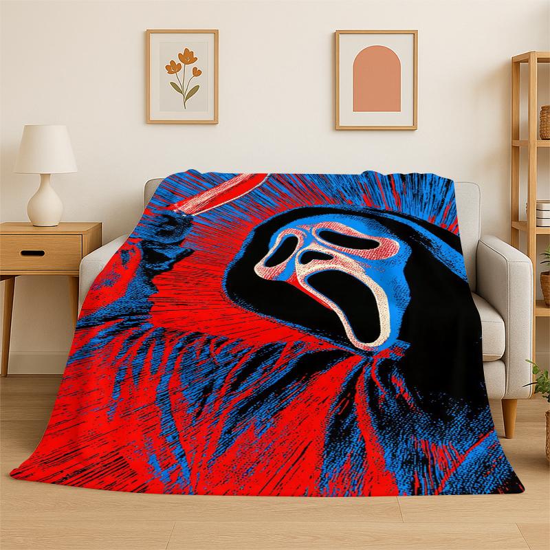 Horror Movie Character Chucky S-Scream Cartoon Flannel Blanket Soft Warm Throw Blanket for Bedroom Living Room Bed Travel Gift