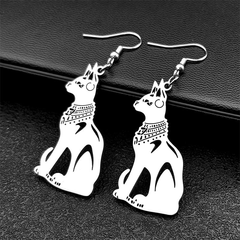 Egyptian Bastet Cat Earrings for Women for Women Men Stainless Steel Gold Silver Color Ancient Egypt Piercing Earrings Jewelry