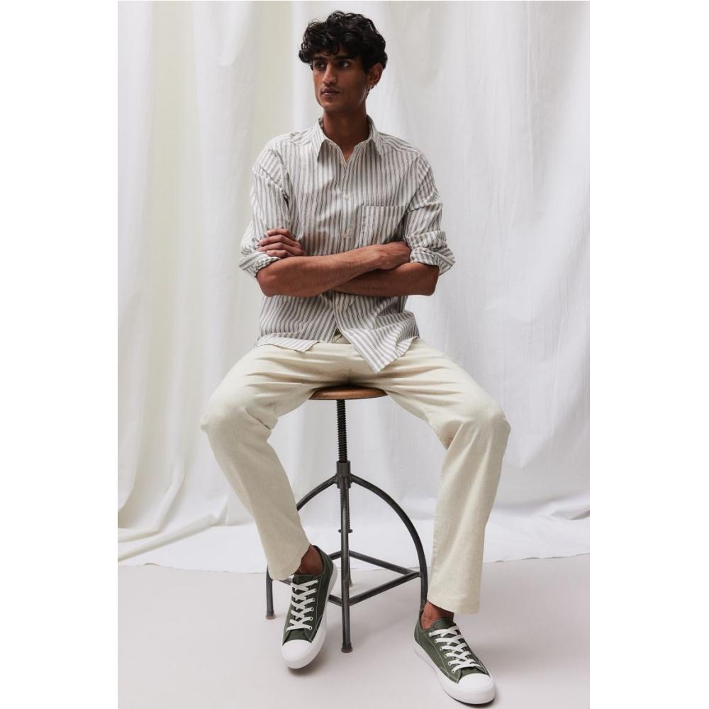 

Брюки HM Regular Fit из льняной смеси белого меланжа XS