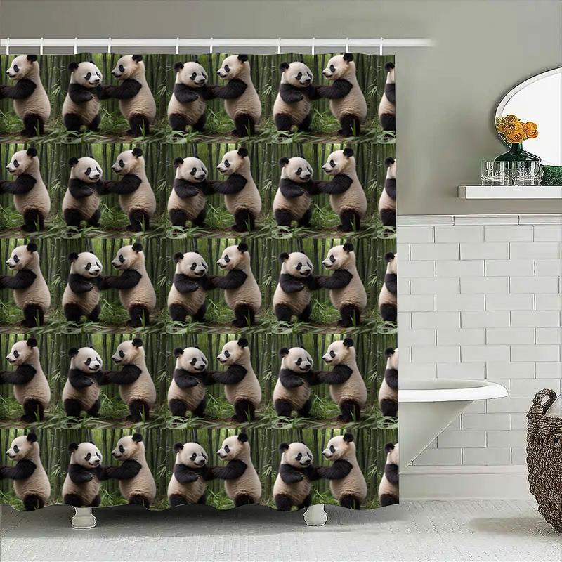 Decorative Panda Shower Curtain 3D Printed Fabric Waterproof Bath Rug Decor Set For Bathroom Accessories Green Bamboo Theme Gift