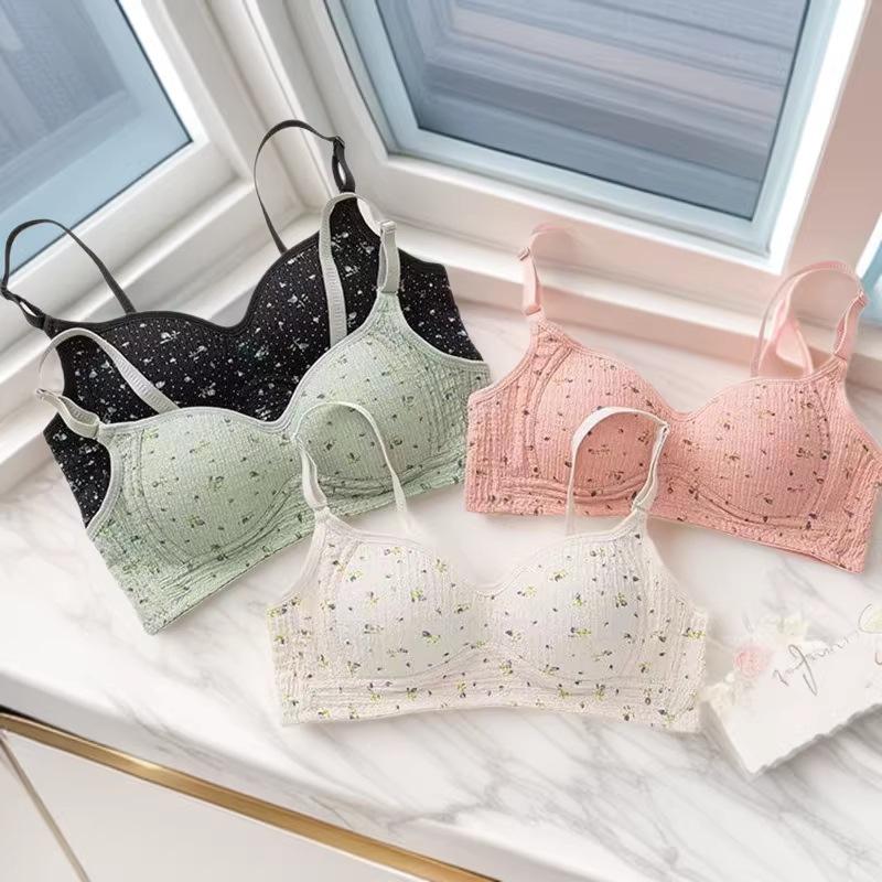 Seamless Floral Push-Up Wireless Bra - Comfortable Thin Cotton Cup 36/80AB розовый