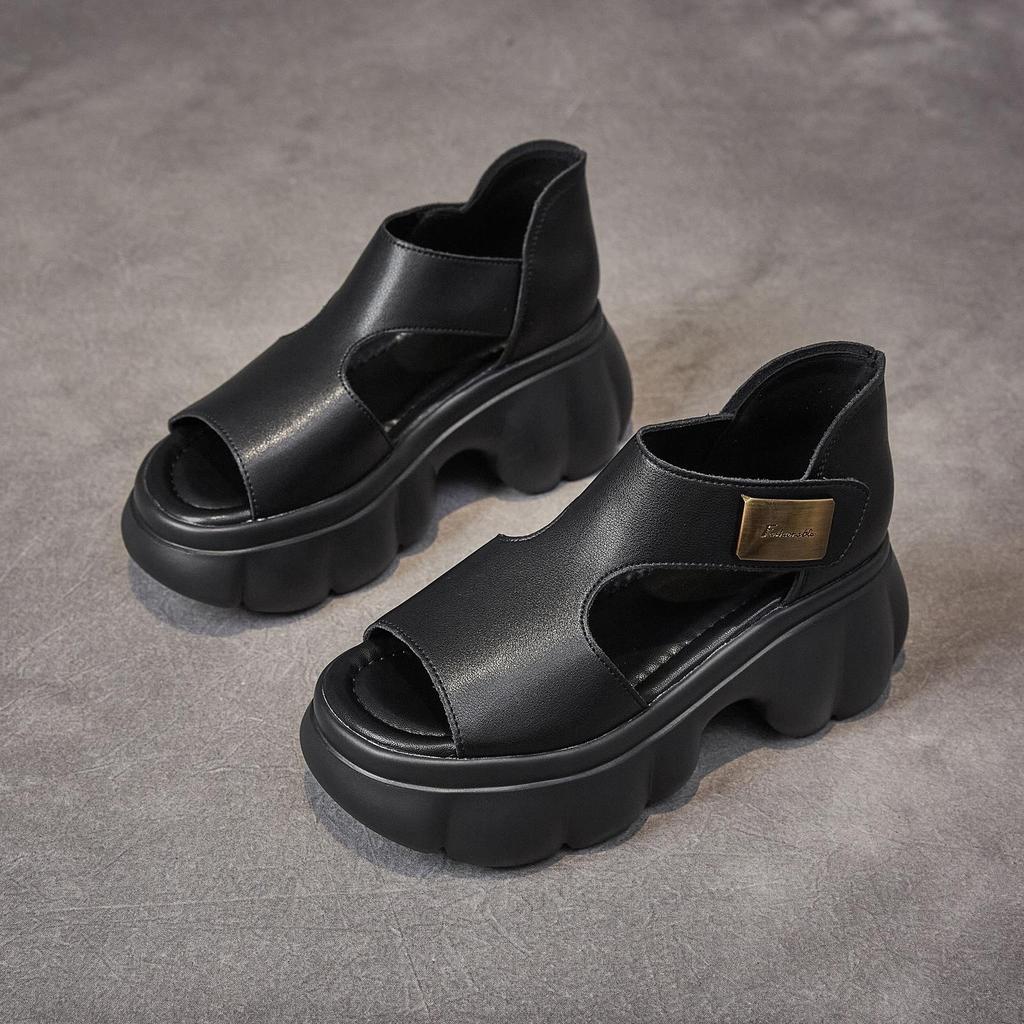 2026 Summer Genuine Leather Shoes Women Platform Sandals Thick Sole Fashion Brand Ladies High Heels Sandals
