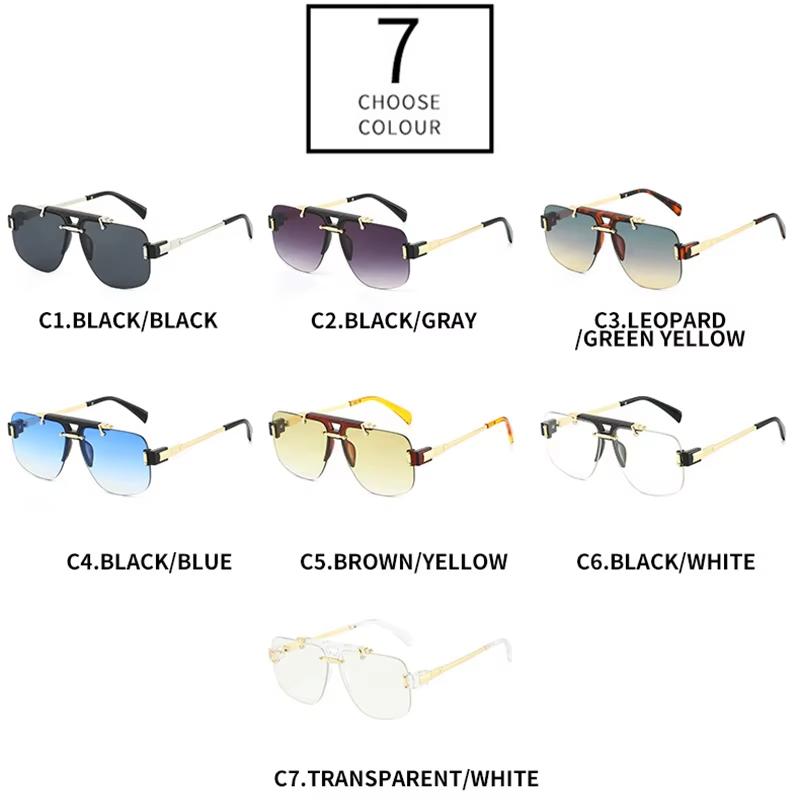 Non-polarized Square Rimless Sunglasses Women Fashion Clear Ocean Gradient Lens Shades Retro Rivets Men Sun Glasses