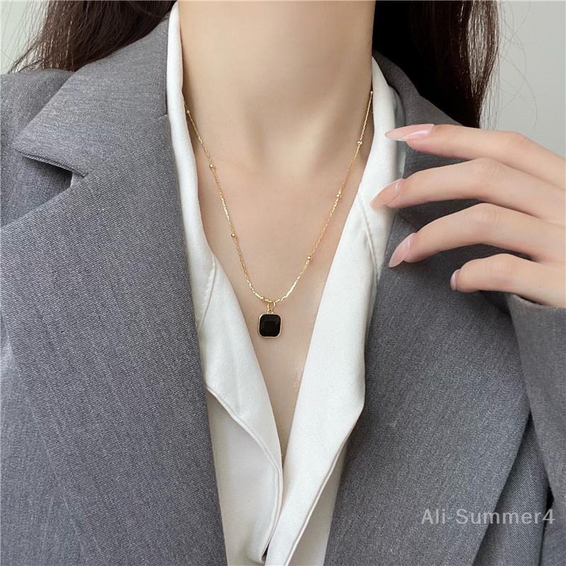 Black Exquisite Minimalist Square Pendant Choker Chains Fashion Necklace For Women Jewelry Party Gifts