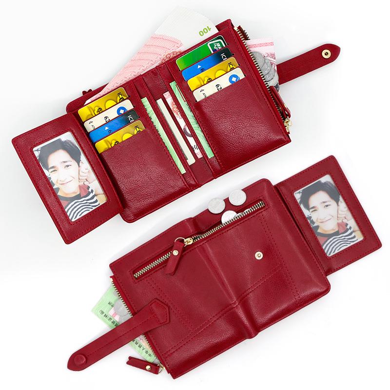 Women's Classic Vintage Style Short Wallet, Leather Card Holder, Coin Purse, Clutch Bag