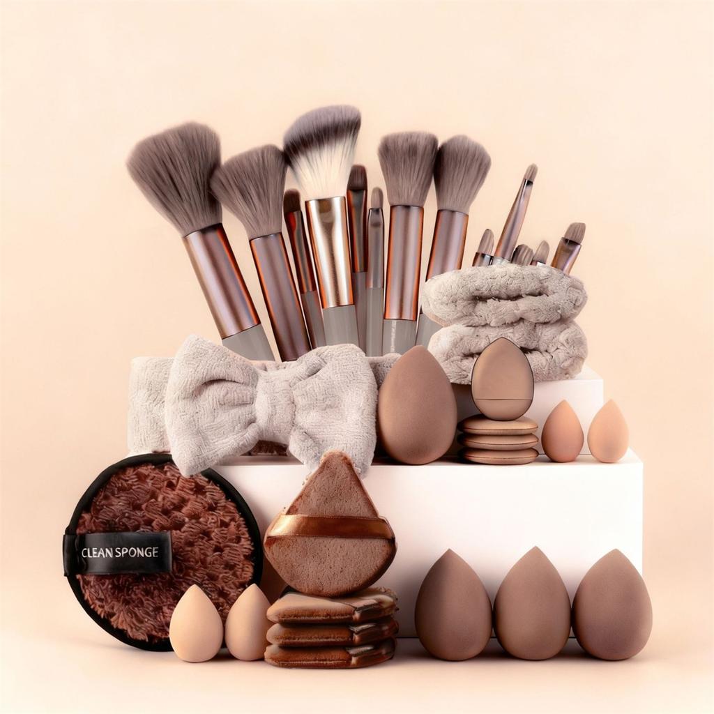 20-56Pcs Soft Makeup Brush Set with Storage Bag,Beauty Blender Sponge & Powder Puff Essential Facial Cosmetic Tools for Beginners & Makeup Lovers