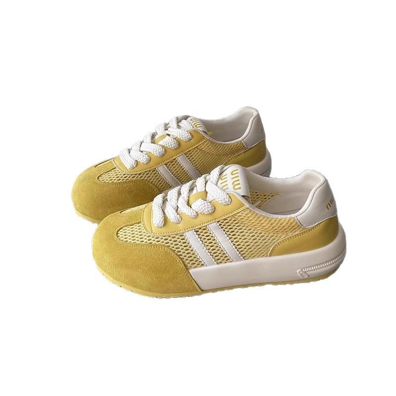 Dexun Shoes Women's 2025 New Autumn Mesh Breathable Thin Versatile Lightweight Thick-soled Sports and Leisure White Shoes