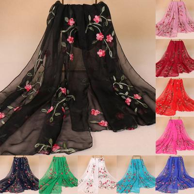 Γυναικεία Μαλλιά Hijab Σάλι Καλοκαιρινό Μακρύ Κασκόλ Floral Κέντημα Σιφόν Κοριτσίστικα Κασκόλ