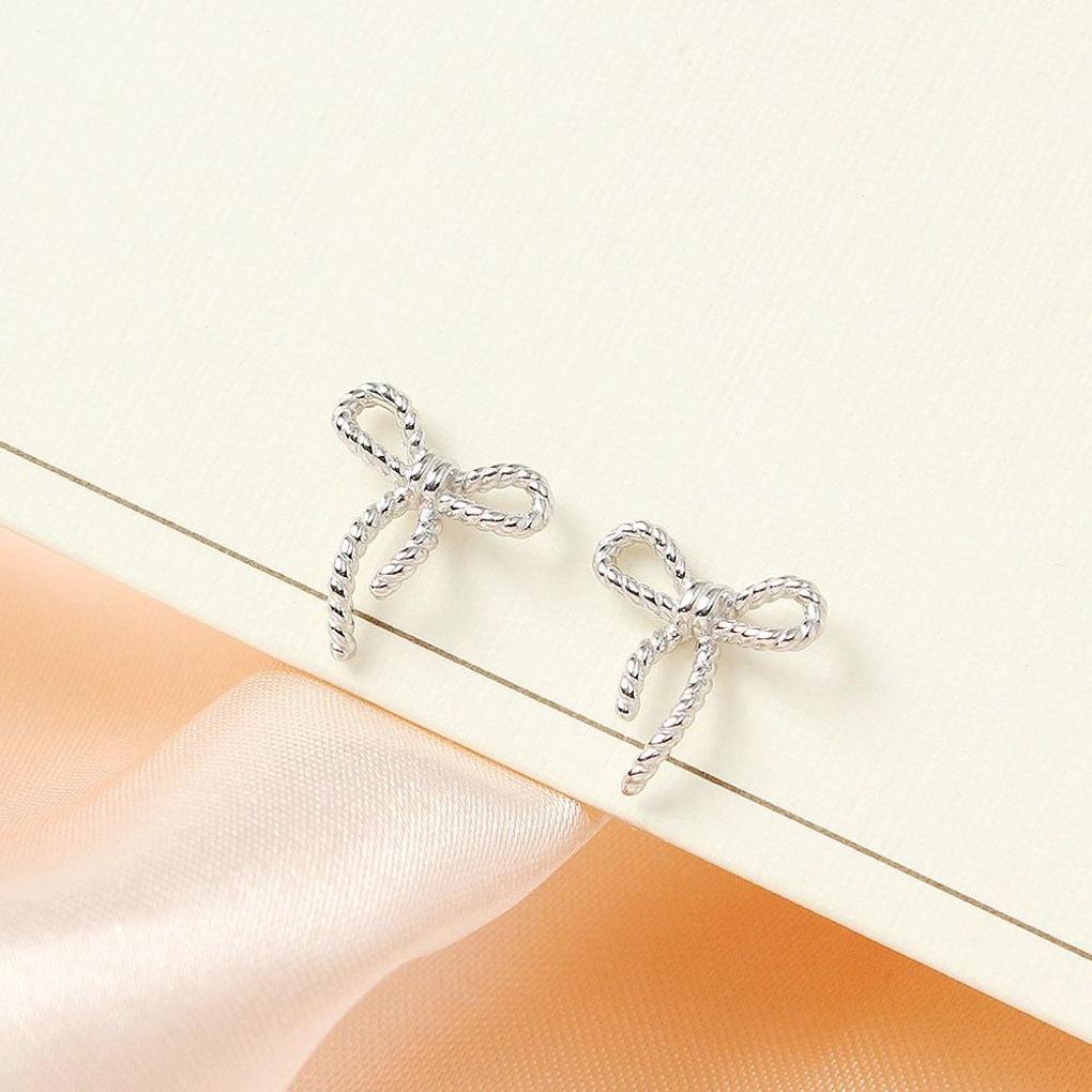 925 Silver Platinum-plated Ribbon Knot Silver Needle Earrings