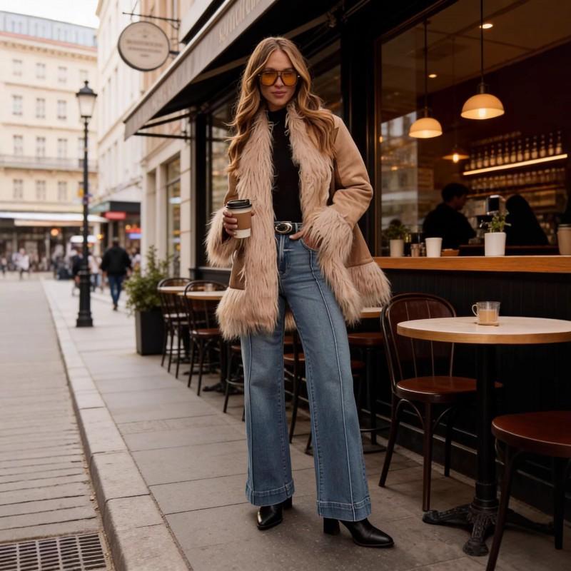 Damskie Jeansy Dzwony z Wysokim Stanem 2026 Bawełna z Domieszką Elastycznego Denim Vintage Spodnie