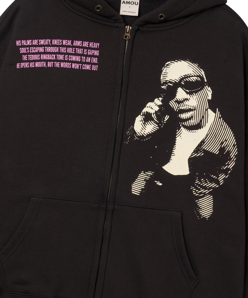 Amou Hotline Hoodie Zip-Up Black