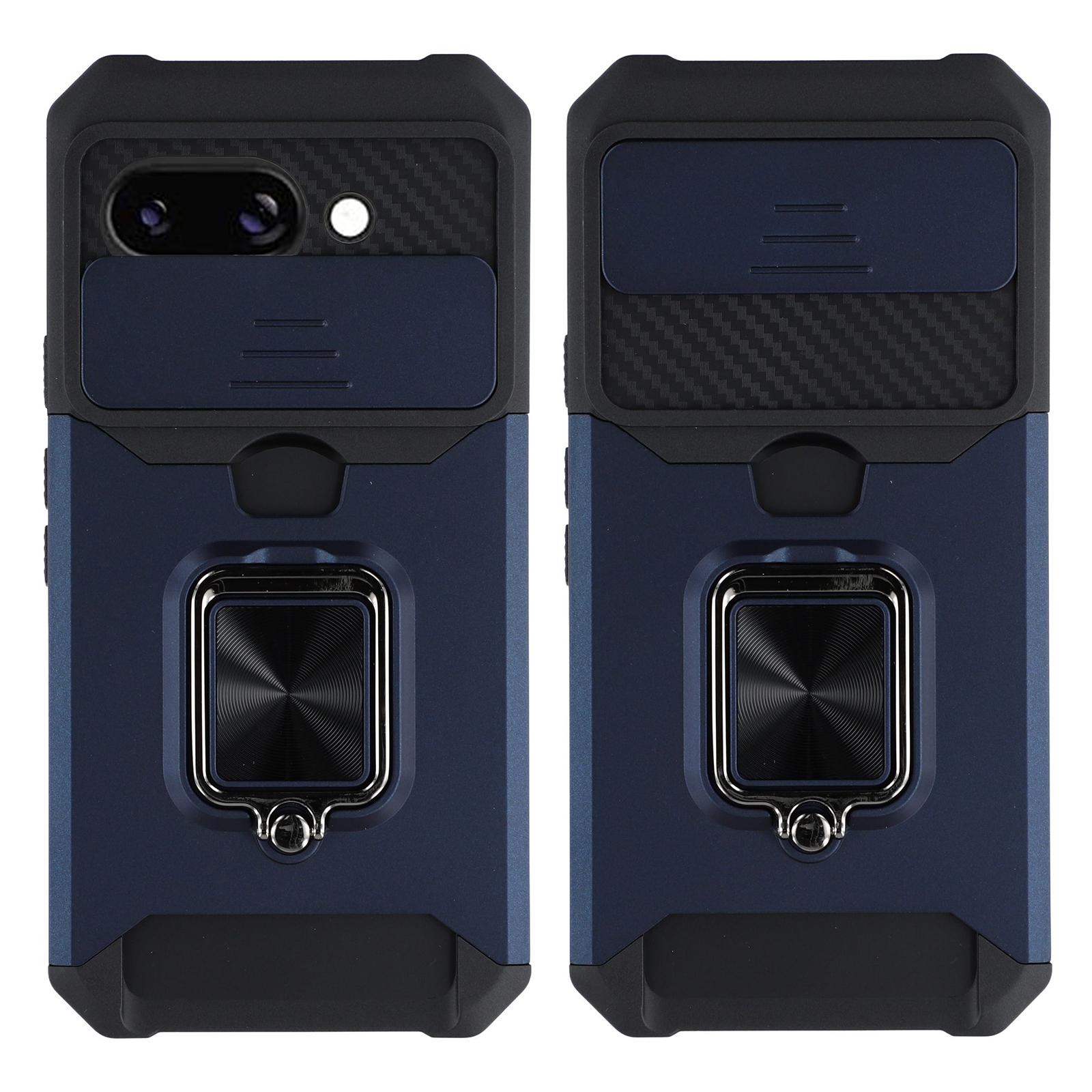 

Чехол-подставка для Google Pixel 9a со сдвижной крышкой для объектива, чехол для телефона из ПК+ТПУ со слотом для карты Navy Blue