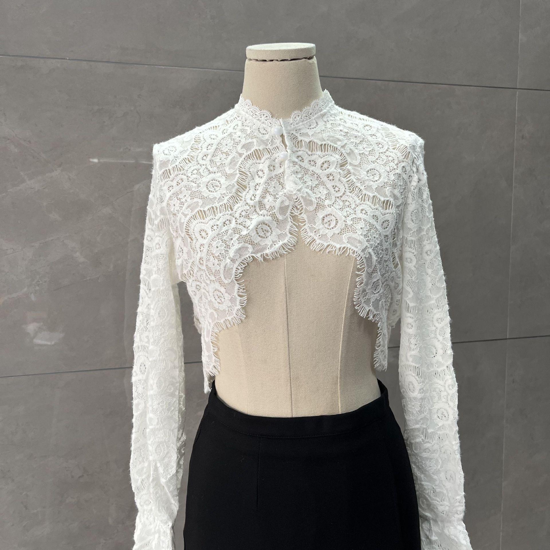 

Женский летний кружевной кардиган-болеро - Приталенный, Универсальный, С длинным рукавом, Защитная верхняя одежда от солнца S (recommended for ~95 jin)