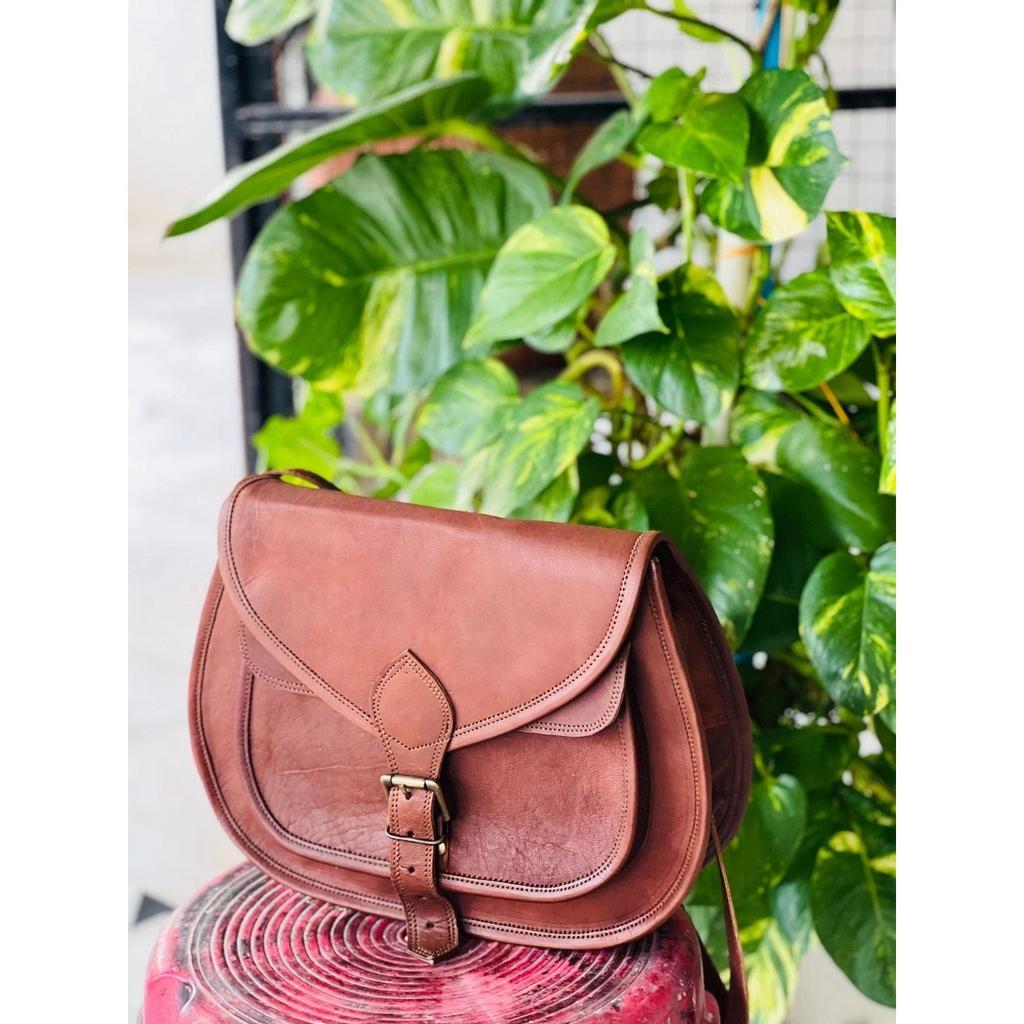 Vintage Saddle Bag Genuine Goat Logical Leather Brown Messenger Shoulder