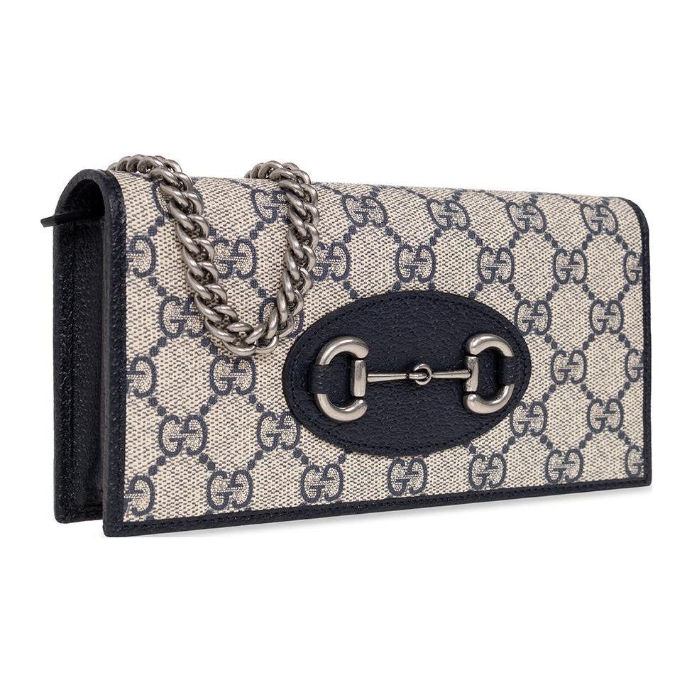 Gucci Horsebit 1955 GG Supreme Chain Wallet Beige Canvas Black Leather Silver Hardware Daily Use 621892-K9GSN-4075
