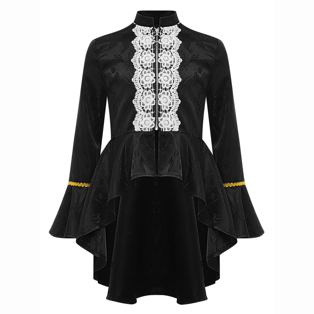 Girls Medieval Renaissance Costume Long Sleeves Lace Flounce Jacket Victorian Tailcoat Pirate Gothic Steampunk Outfit