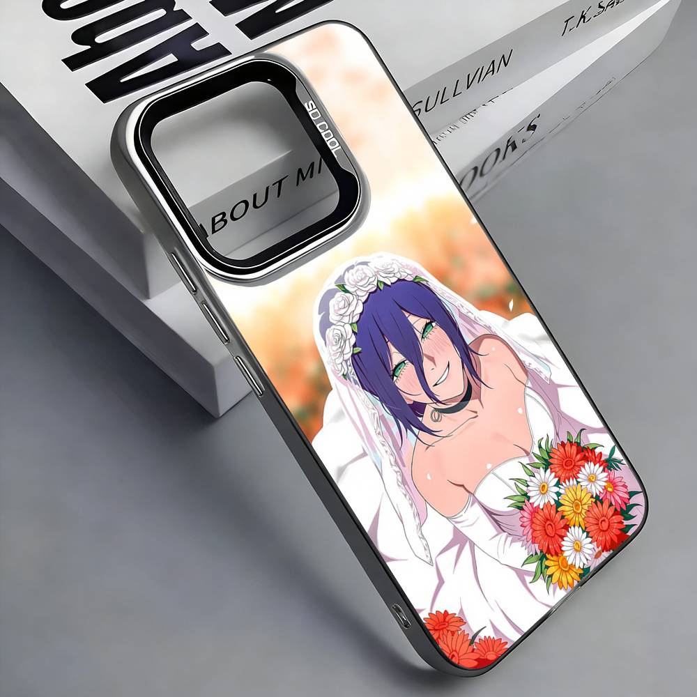 R-Reze C-Chainsaw Man Colorful Silver Back Phone Case For IPhone 17 16 15 14 13 12 11 Plus Pro Max Plus