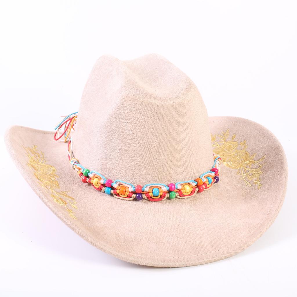 Popolare cappello western da cowboy in camoscio classico europeo e americano da uomo e donna con tesa larga ricamato cappello da sole da esterno