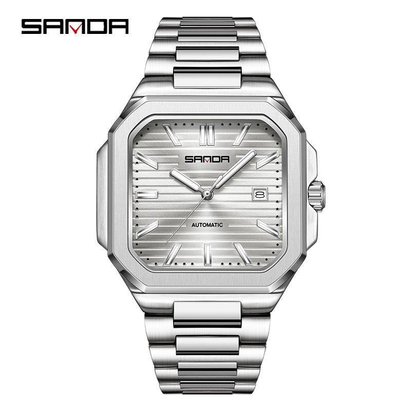 Sanda Men s Square Mechanical Watch: Fashionable, Luminous, Waterproof, with Calendar - Perfect for Business Casual Styles.