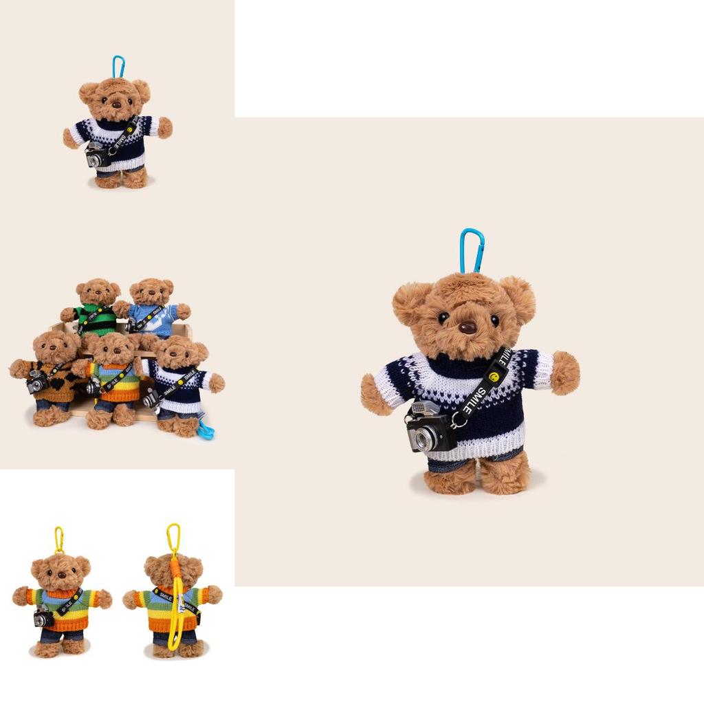 Bear Plush Keychain Wearing A Sweater And Carrying A Camera Design For Bag Accessories And Collectors Item