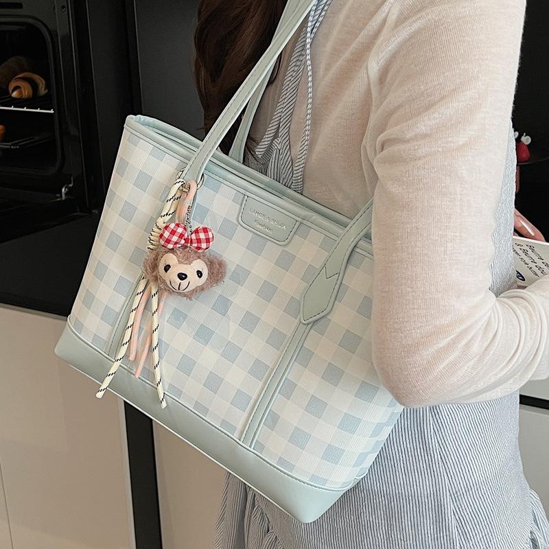 Summer Foreign Style Plaid Tote Bag Women's 2025 New Large-capacity Casual Versatile Commuter Shoulder Armpit Bag