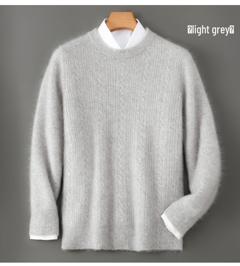Men's 100% Wool Round Neck Sweater, Thickened Knit Pullover, Autumn/Winter Cashmere Base Layer Top