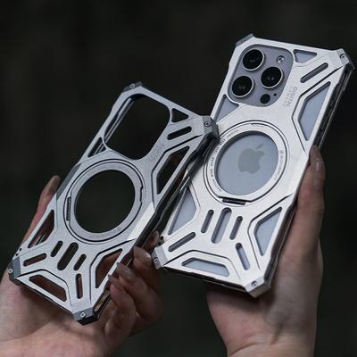 Für iPhone 16 Pro Max 15 Pro 14 13 Handyhülle Luxuriöse Wärmeableitung Stoßfest Aluminiumlegierung Halterung Ständer Rückseite