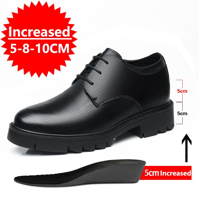 New Business Wedding Shoes Men Genuine Leather Sneakers British Formal Elevator Height Increase Insole 6CM Lift Black Man Shoes