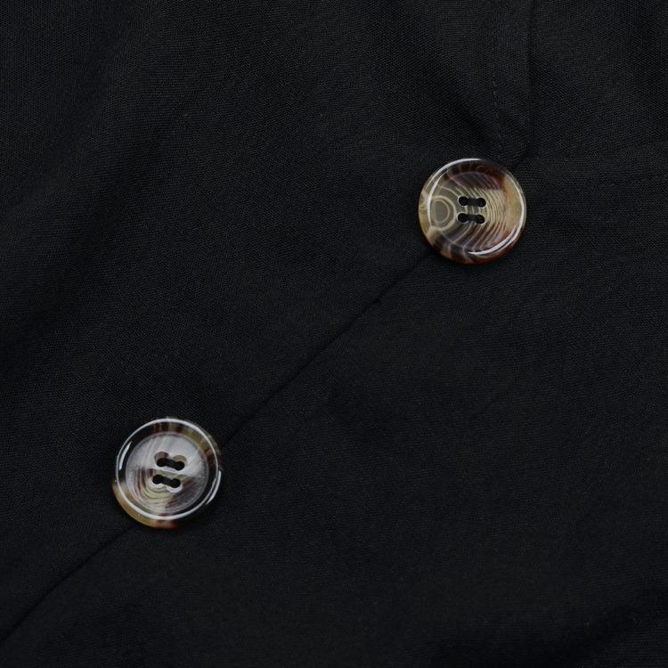 Black High Waist Pleated A Line Dress for Women V Neck Long Sleeve Lace Up Early Autumn Fashion