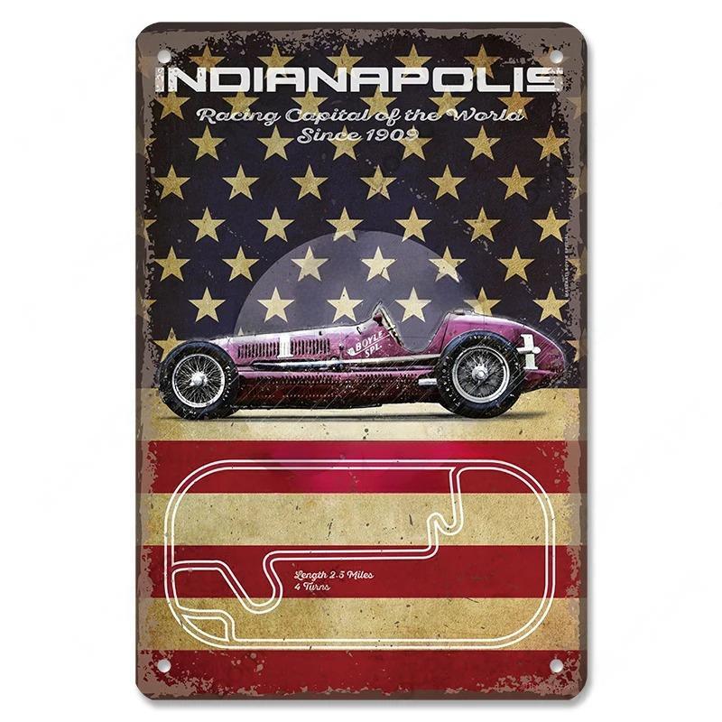 Vintage Metal Tin Signs Racing Car Plaque Decor F1 Racetrack Metal Poster Wall Art for Garage