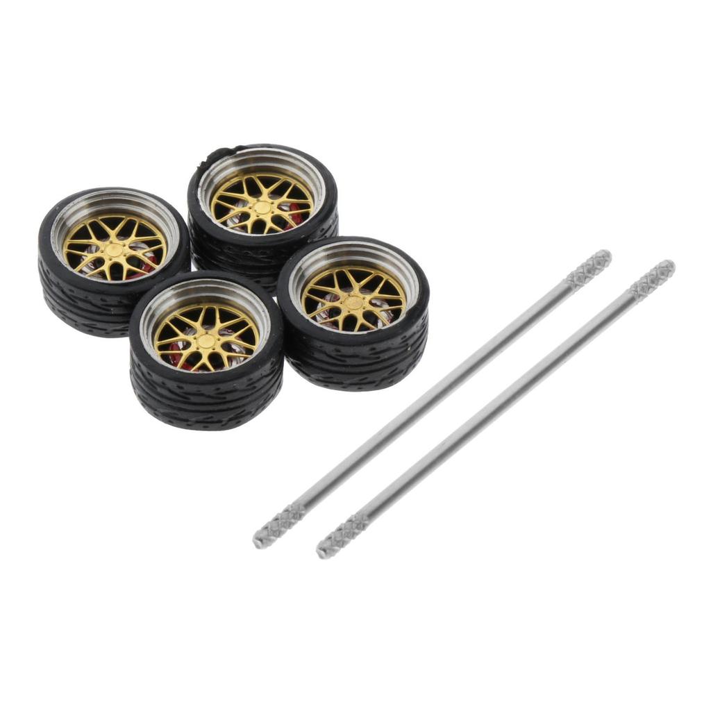 4Pcs/Set 1/64 Diecast Model Car Alloy Rubber Wheel & Tire Set Accessory Replacement Spare Parts