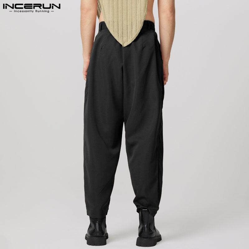 INCERUN Jarní pánská móda Široká noha Dlouhé Jogger Kalhoty Jednobarevné Ležérní Volné Maxi kalhoty Plus Size
