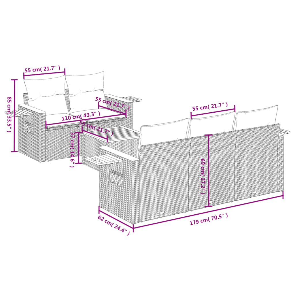 Vidaxl 6-Cz. Set di Mobili da Giardino con Cuscini, Polyrattan Nero